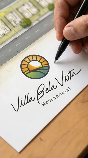 Mão assinando proposta sobre papel timbrado do Villa Bela Vista