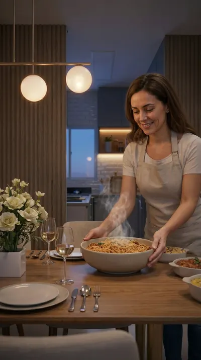 Momento em família na cozinha integrada da casa