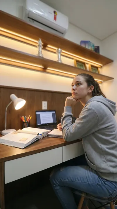 Jovem estudando em casa com conforto